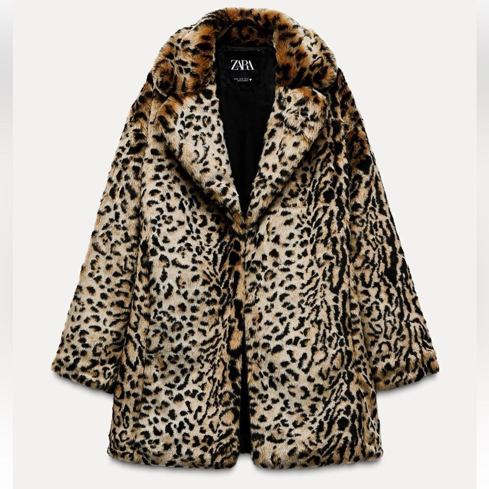 Zara faux fur animal print coat